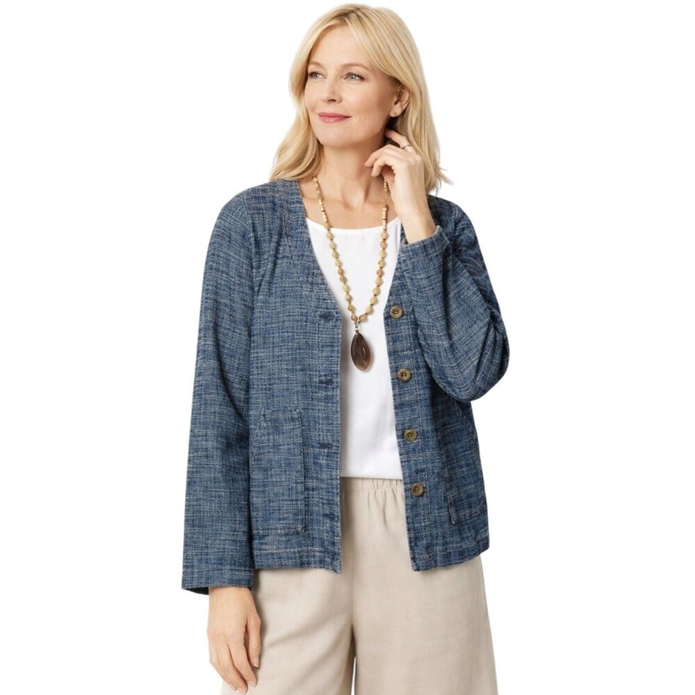 J. Jill Blue Textured Button-Front Blazer